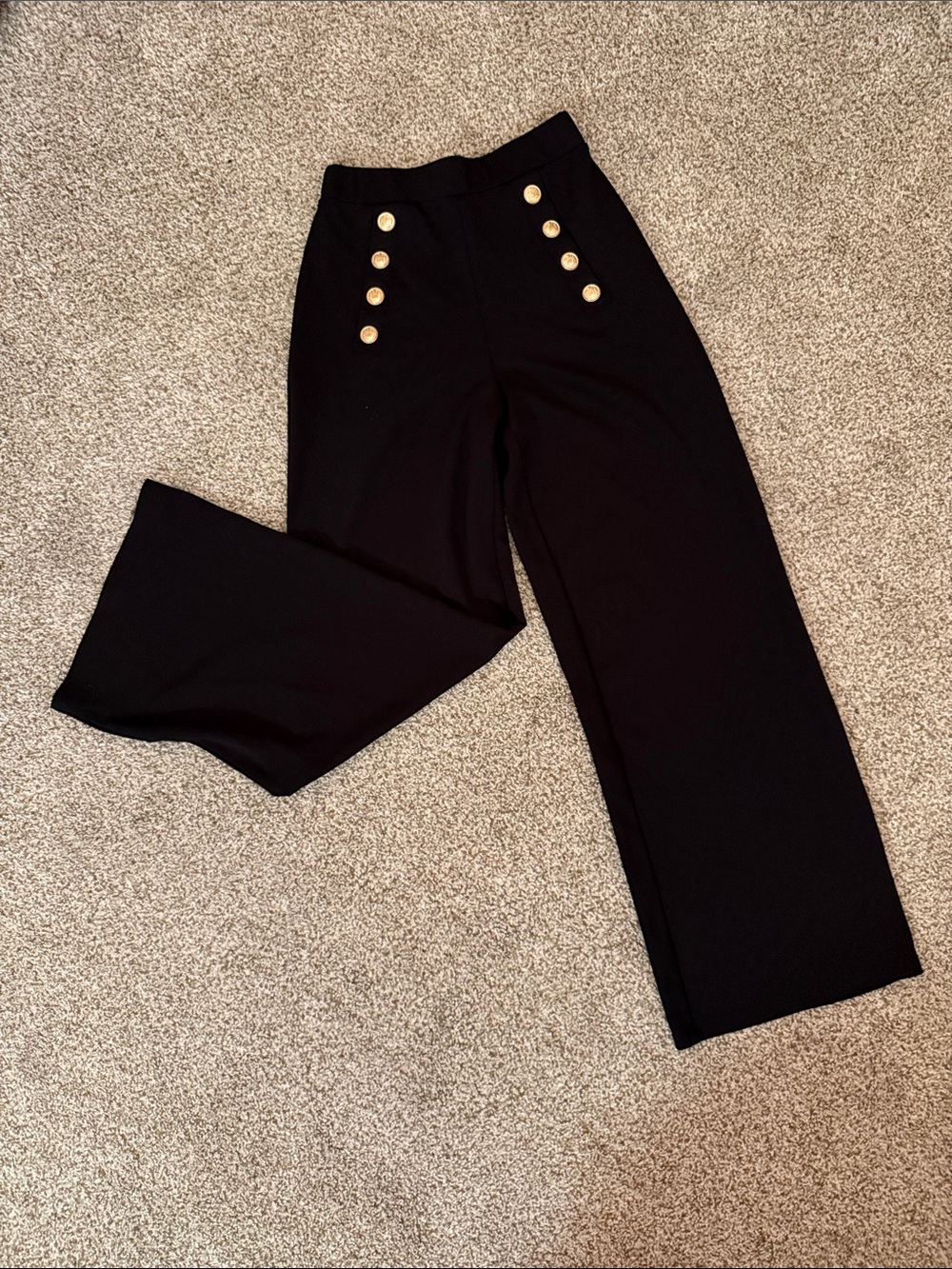 H&M Black Wide-Leg High-Rise Pants with Gold Buttons
